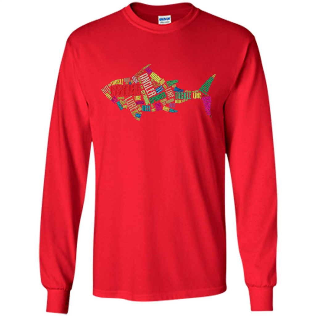 Fishing T-shirt Angler Lure Tackle Hook Reel Red