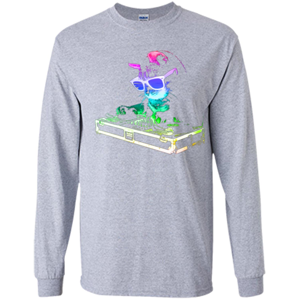 Cat Lover T-shirt House Cat Rainbow DJ Kitty Sport Grey