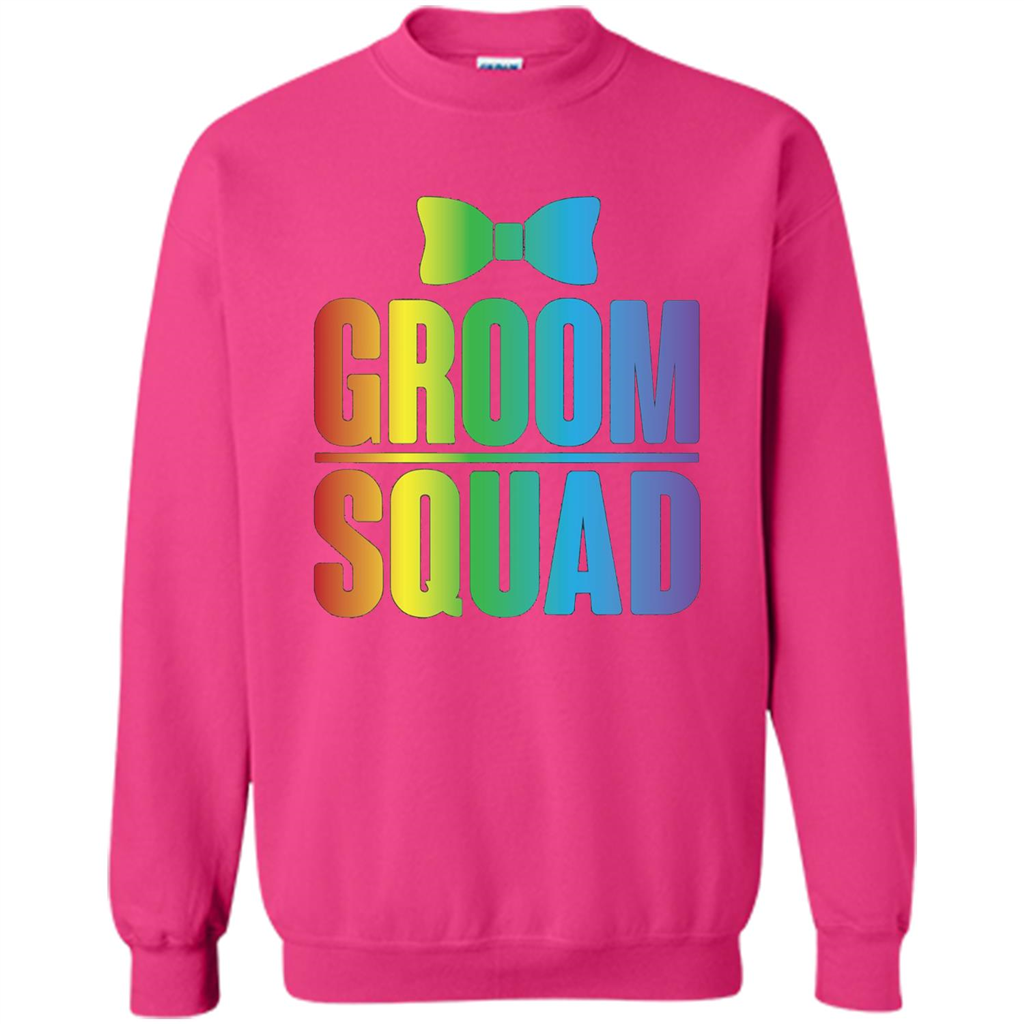 Groom Squad Bachelor Party Rainbow Bowtie T-Shirt Heliconia