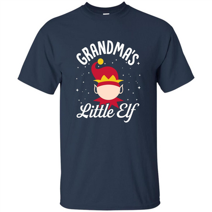 Grandma's Little Elf Christmas T-Shirt Navy