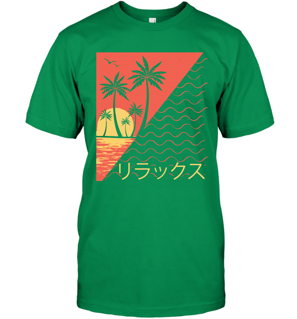 Japan Poster Like Sunset Wave Cool Vibe Shirt T-Shirt T-Shirt Irish Green