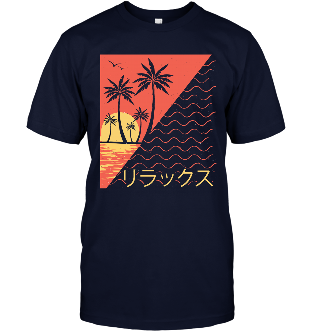 Japan Poster Like Sunset Wave Cool Vibe Shirt T-Shirt T-Shirt Navy