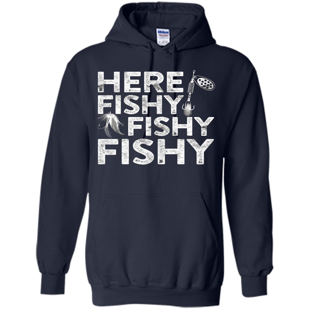 Funny Fisherman T-shirt Here Fishy Fishy Fishy T-Shirt Navy