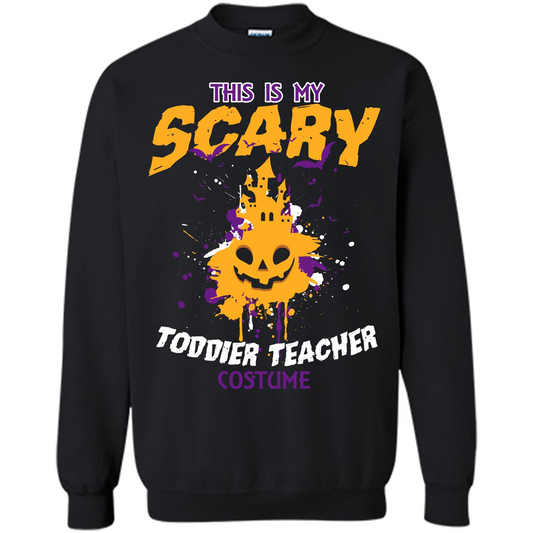 Halloween T-shirt This Is My Scary Toddier Teacher Costume T-shirt Black