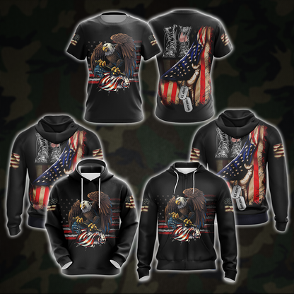 US Veteran T-shirt Zip Hoodie Pullover Hoodie