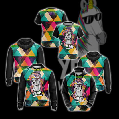 Hipster Unicorn Yeah Whatever Unisex 3D Hoodie