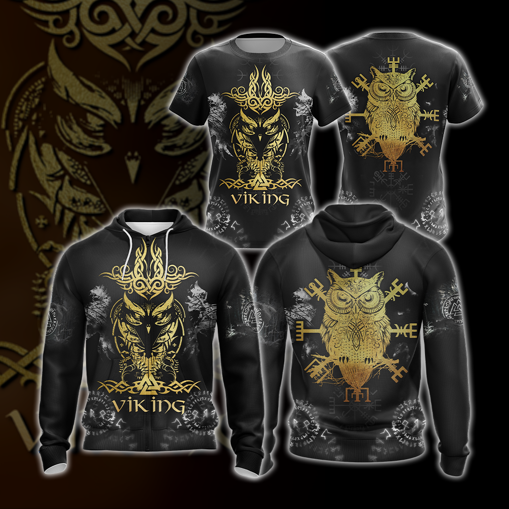 Viking Norse Owl Unisex 3D T-shirt Zip Hoodie Pullover Hoodie