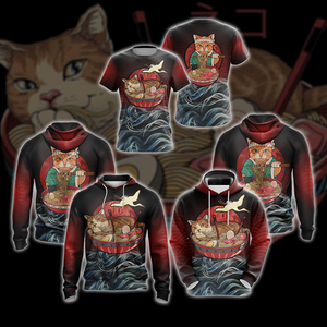 Vintage Cat and Ramen Japanese Style Unisex 3D Hoodie