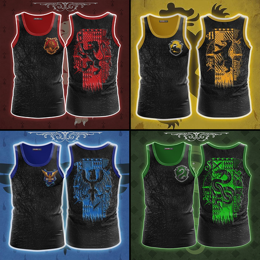 Personalized Harry Potter Hogwarts House Gryffindor Slytherin Ravenclaw Hufflepuff Unisex 3D Tank Top