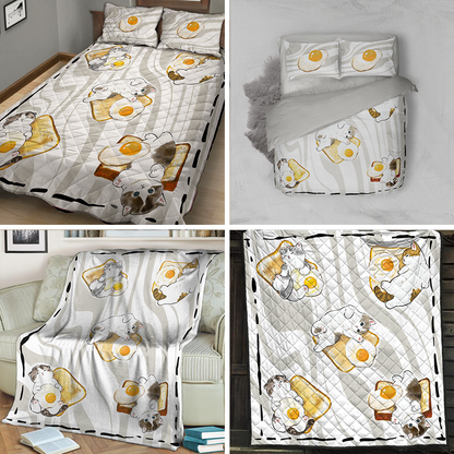 Cute Cat Fried Egg 3D Bed Set