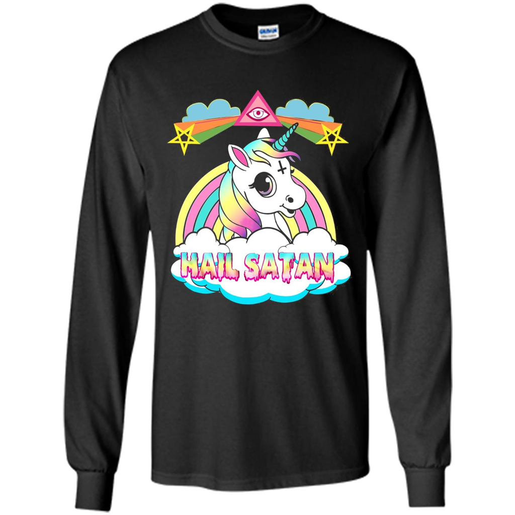 Unicorn Hail Satan Death Metal Rainbown T-shirt Black