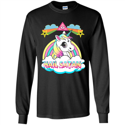 Unicorn Hail Satan Death Metal Rainbown T-shirt Black