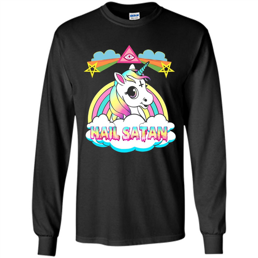 Unicorn Hail Satan Death Metal Rainbown T-shirt Black
