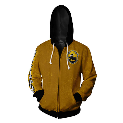 Hufflepuff Logo (Harry Potter) (Black Hood) 3D Zip Up Hoodie