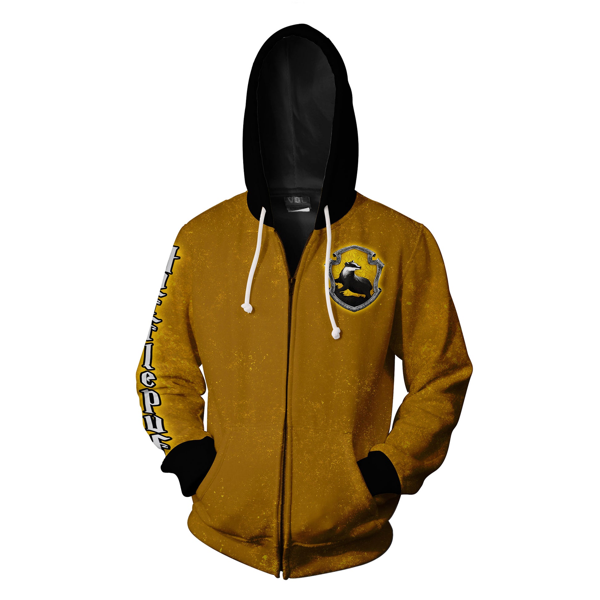 Hufflepuff Logo Harry Potter (Black Hood) Zip Up Hoodie