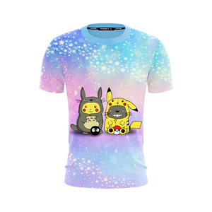 Pikachu Cosplay Totoro & Totoro Cosplay Pikachu Unisex 3D T-shirt