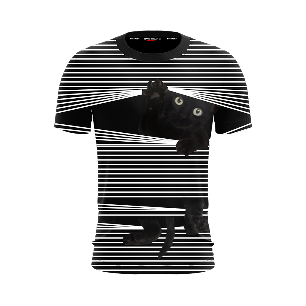 Black Cat Striped Unisex 3D T-shirt