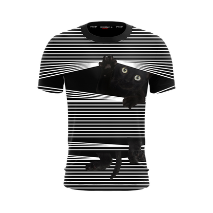 Black Cat Striped Unisex 3D T-shirt