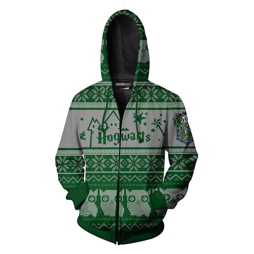 Slytherin Harry Potter Ugly Christmas Zip Up Hoodie