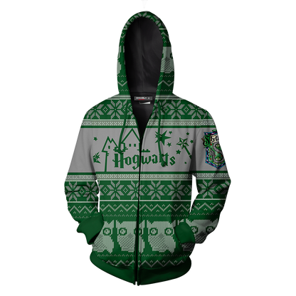 Slytherin Harry Potter Ugly Christmas Zip Up Hoodie