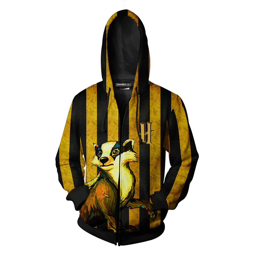 Striped Hufflepuff Harry Potter Zip Up Hoodie