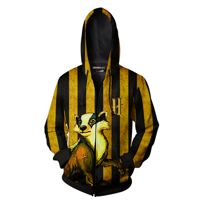 Striped Hufflepuff Harry Potter Zip Up Hoodie