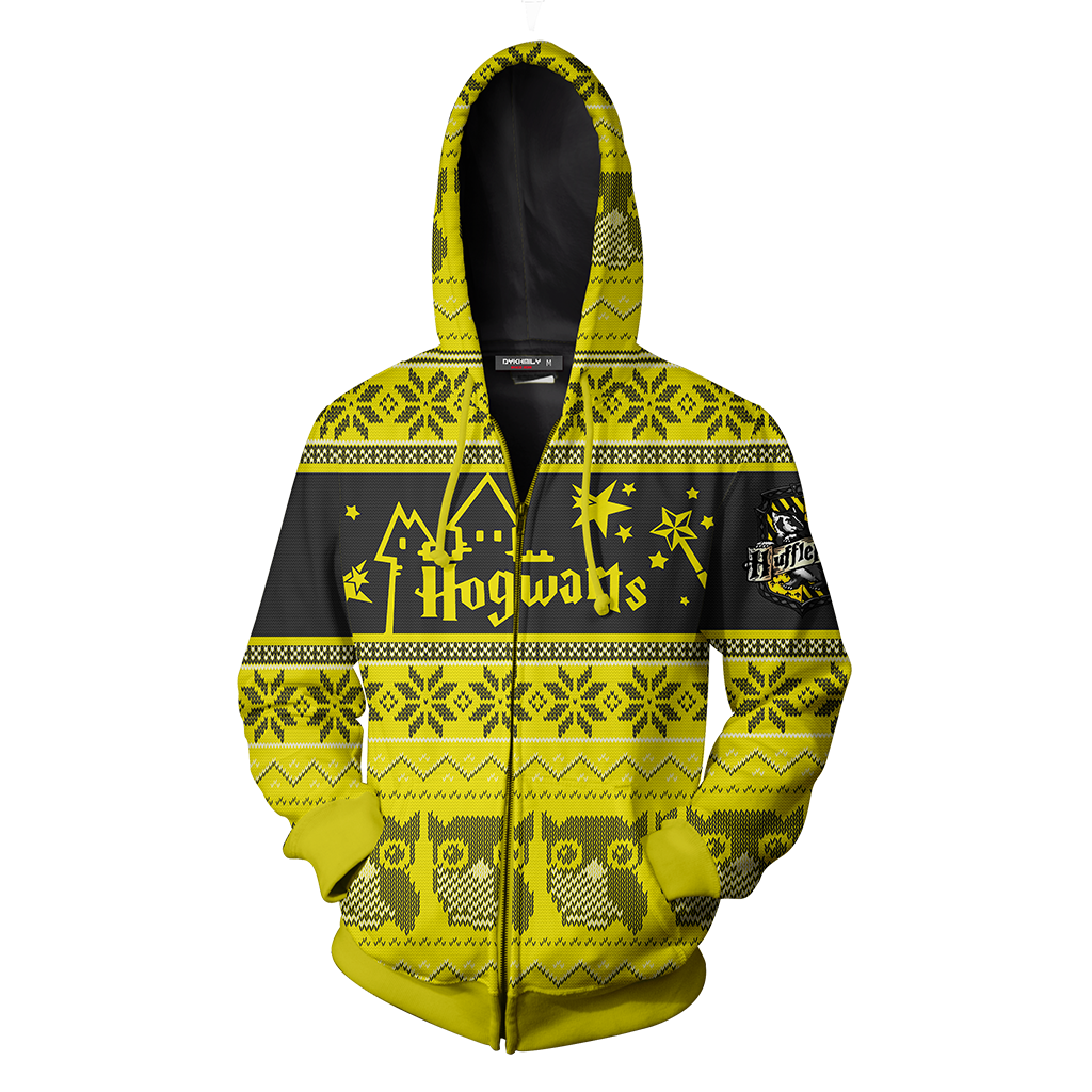 Hufflepuff Harry Potter Ugly Christmas Zip Up Hoodie