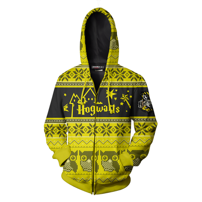 Hufflepuff Harry Potter Ugly Christmas Zip Up Hoodie