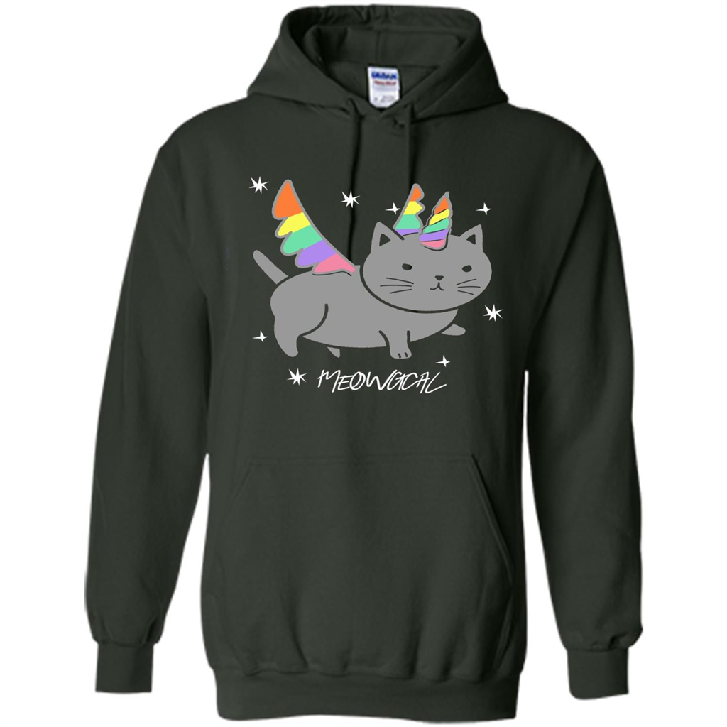 Funny Meowgical Cat Unicorn T-shirt For Cat Lover Forest Green