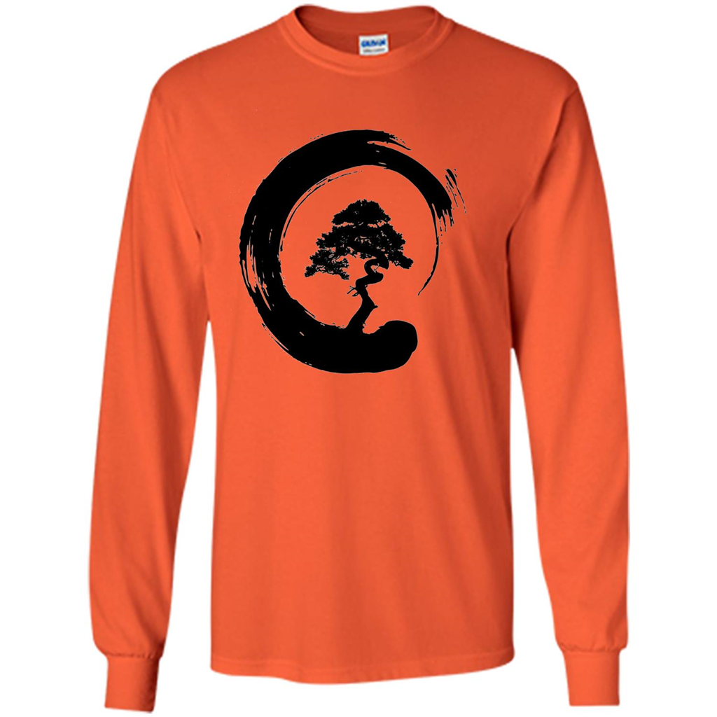 Bonsai Tree in Enso Circle - Buddhist Zen Calligraphy t-hirt Orange