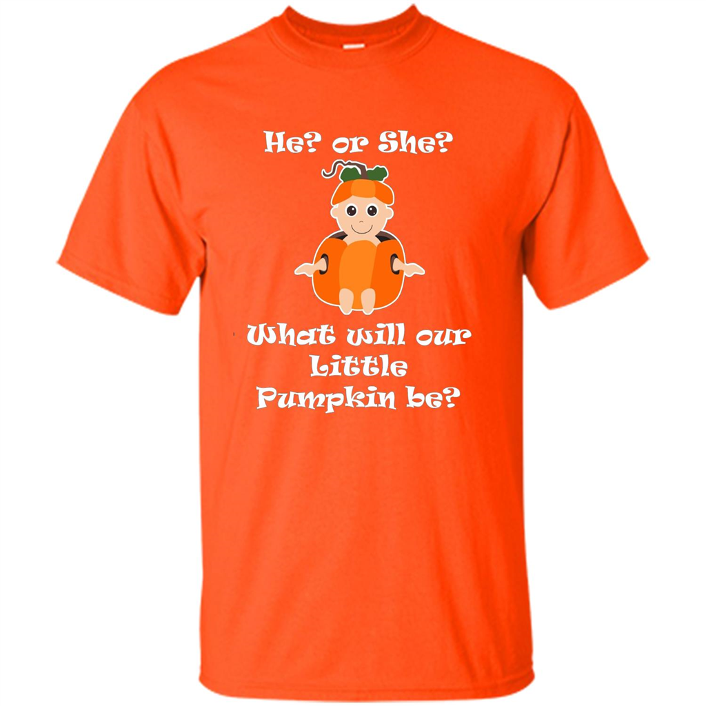 He Or She What Will Little Pumpkin Be Baby Shower T-shirt Orange