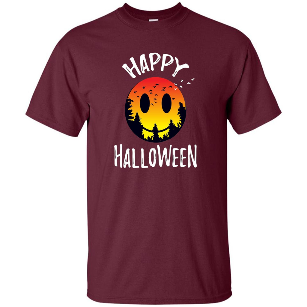 Cute Halloween T-shirt Spooky Camp Happy Face Emoji T-shirt Maroon
