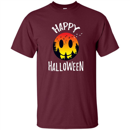 Cute Halloween T-shirt Spooky Camp Happy Face Emoji T-shirt Maroon