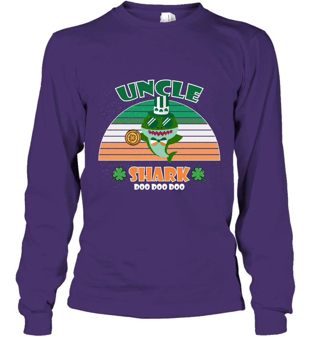 Irish Uncle Shark Saint Patricks Day Family Shirt Long Sleeve T-Shirt Purple