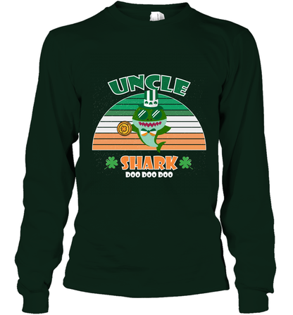 Irish Uncle Shark Saint Patricks Day Family Shirt Long Sleeve T-Shirt Forest Green