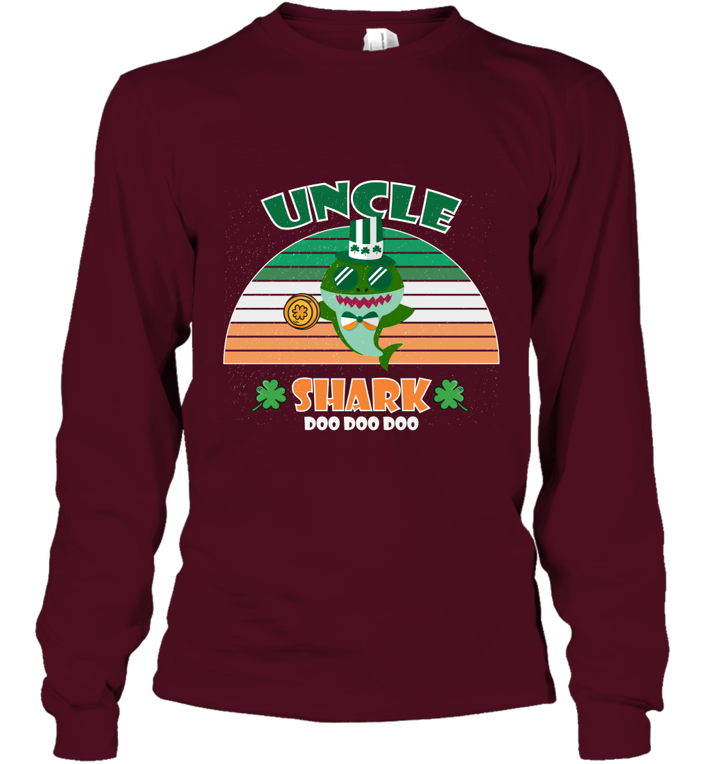 Irish Uncle Shark Saint Patricks Day Family Shirt Long Sleeve T-Shirt Maroon