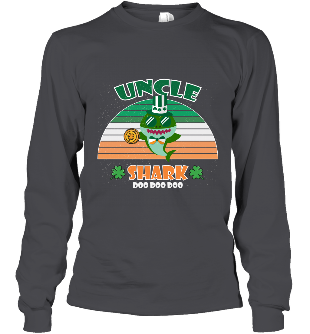 Irish Uncle Shark Saint Patricks Day Family Shirt Long Sleeve T-Shirt Dark Heather