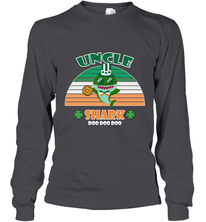 Irish Uncle Shark Saint Patricks Day Family Shirt Long Sleeve T-Shirt Dark Heather