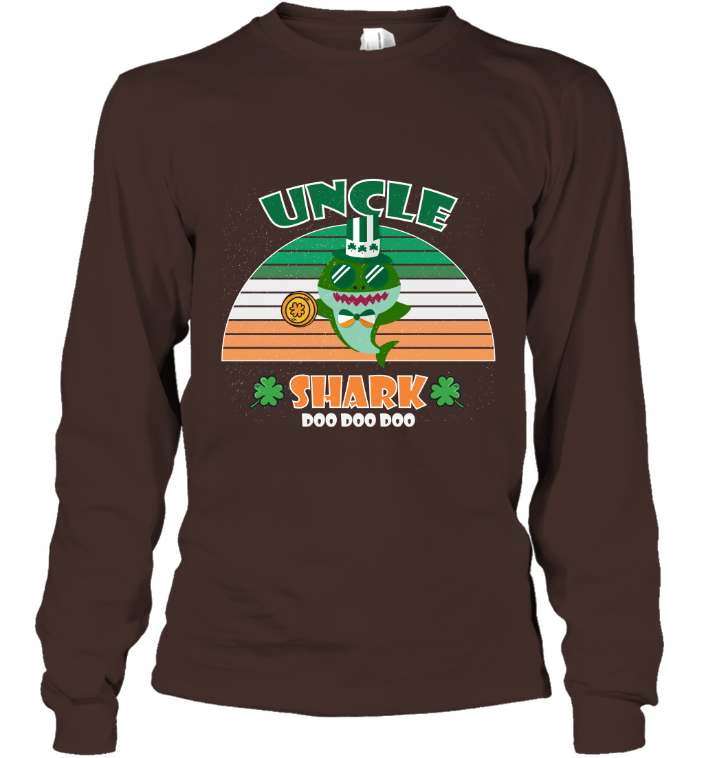 Irish Uncle Shark Saint Patricks Day Family Shirt Long Sleeve T-Shirt Dark Chocolate