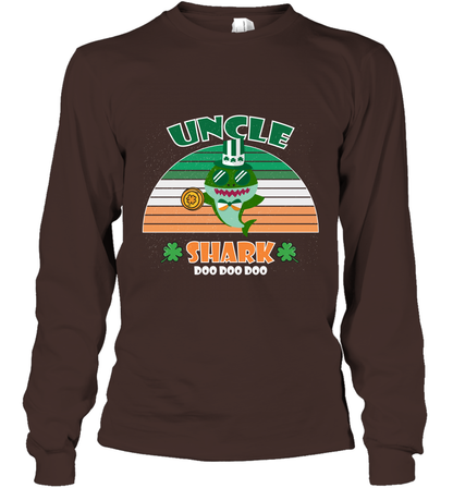 Irish Uncle Shark Saint Patricks Day Family Shirt Long Sleeve T-Shirt Dark Chocolate