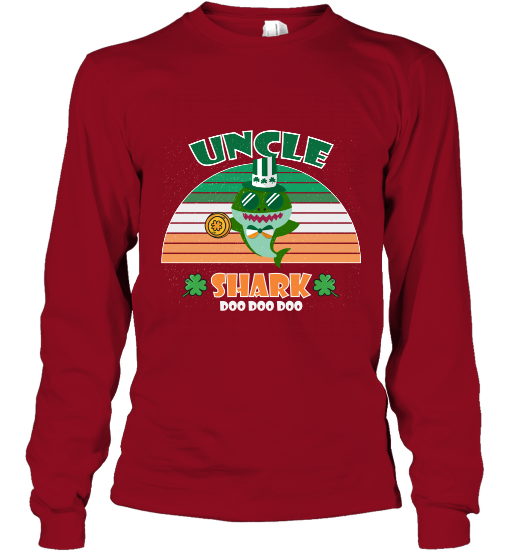 Irish Uncle Shark Saint Patricks Day Family Shirt Long Sleeve T-Shirt Cardinal Red