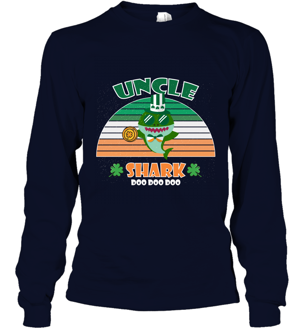 Irish Uncle Shark Saint Patricks Day Family Shirt Long Sleeve T-Shirt Navy