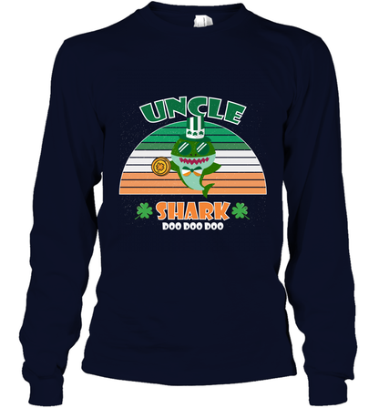 Irish Uncle Shark Saint Patricks Day Family Shirt Long Sleeve T-Shirt Navy