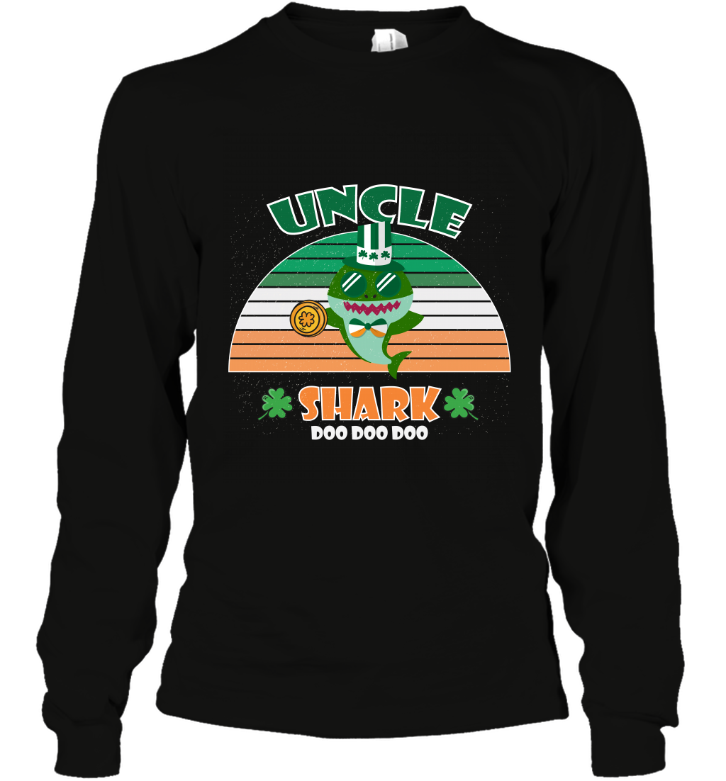 Irish Uncle Shark Saint Patricks Day Family Shirt Long Sleeve T-Shirt Black