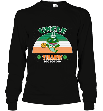 Irish Uncle Shark Saint Patricks Day Family Shirt Long Sleeve T-Shirt Black