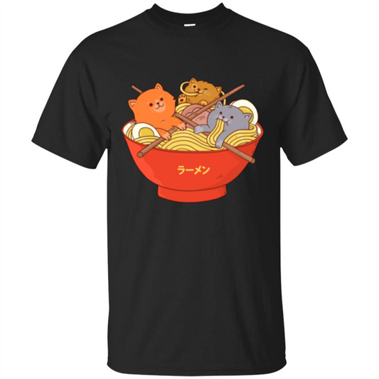Ramen Noodles And Cats T-shirt Black