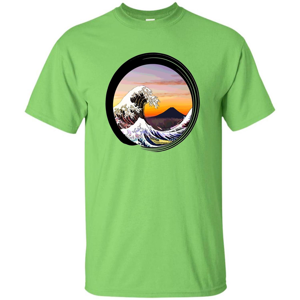 Classic Japanese Zen Art T-shirt, Kanagawa Great Wave Enso Lime