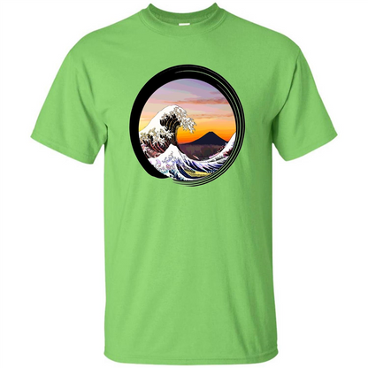 Classic Japanese Zen Art T-shirt, Kanagawa Great Wave Enso Lime