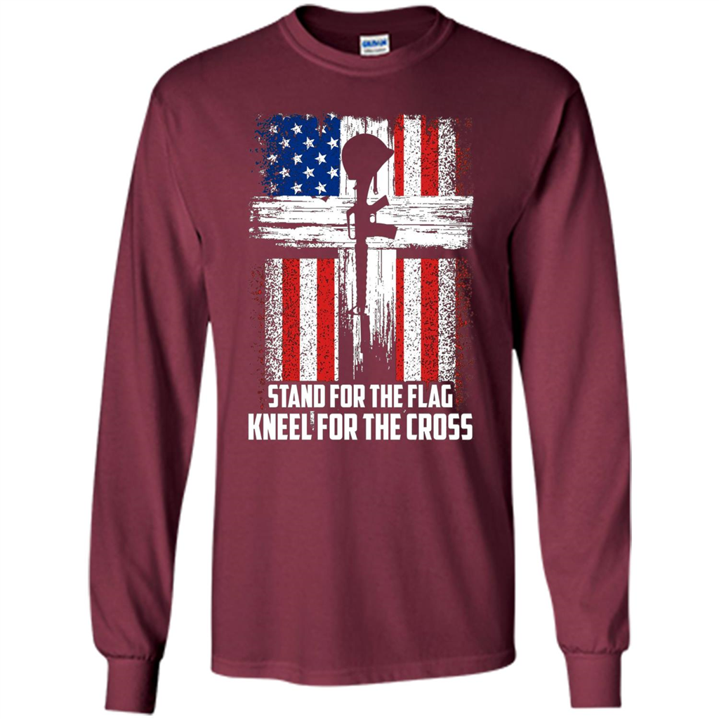 Military T-shirt Stand For The Flag Kneel For The Cross T-Shirt Maroon