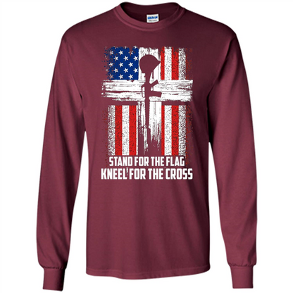 Military T-shirt Stand For The Flag Kneel For The Cross T-Shirt Maroon